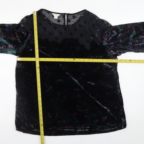 Monsoon Women's Black Velvet Floral Tunic Blouse Size 16