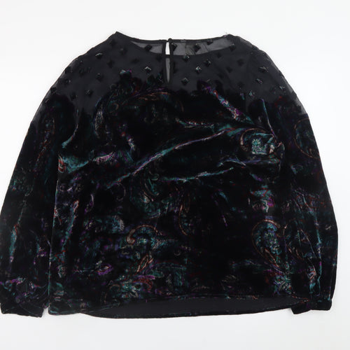 Monsoon Women's Black Velvet Floral Tunic Blouse Size 16