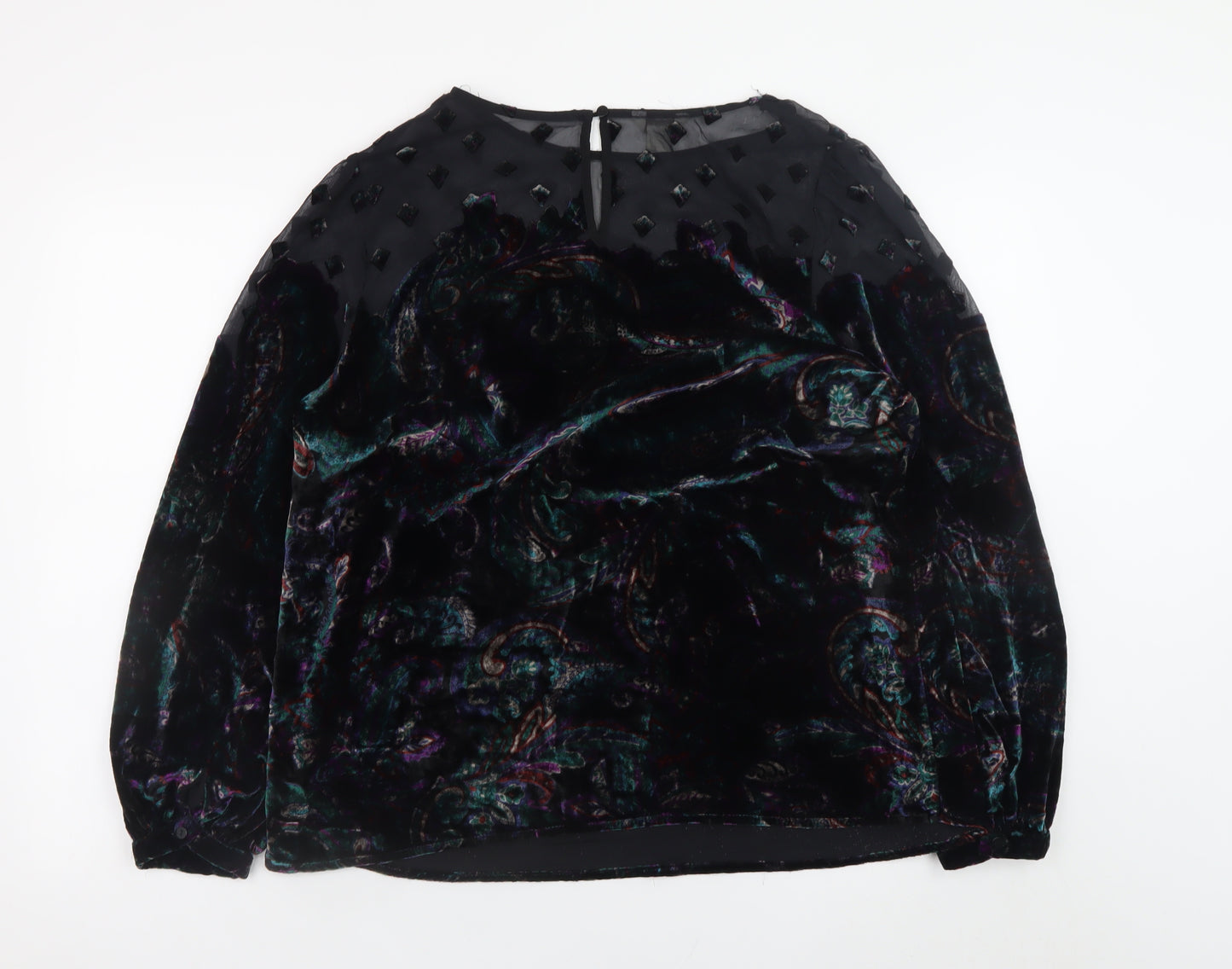Monsoon Women's Black Velvet Floral Tunic Blouse Size 16