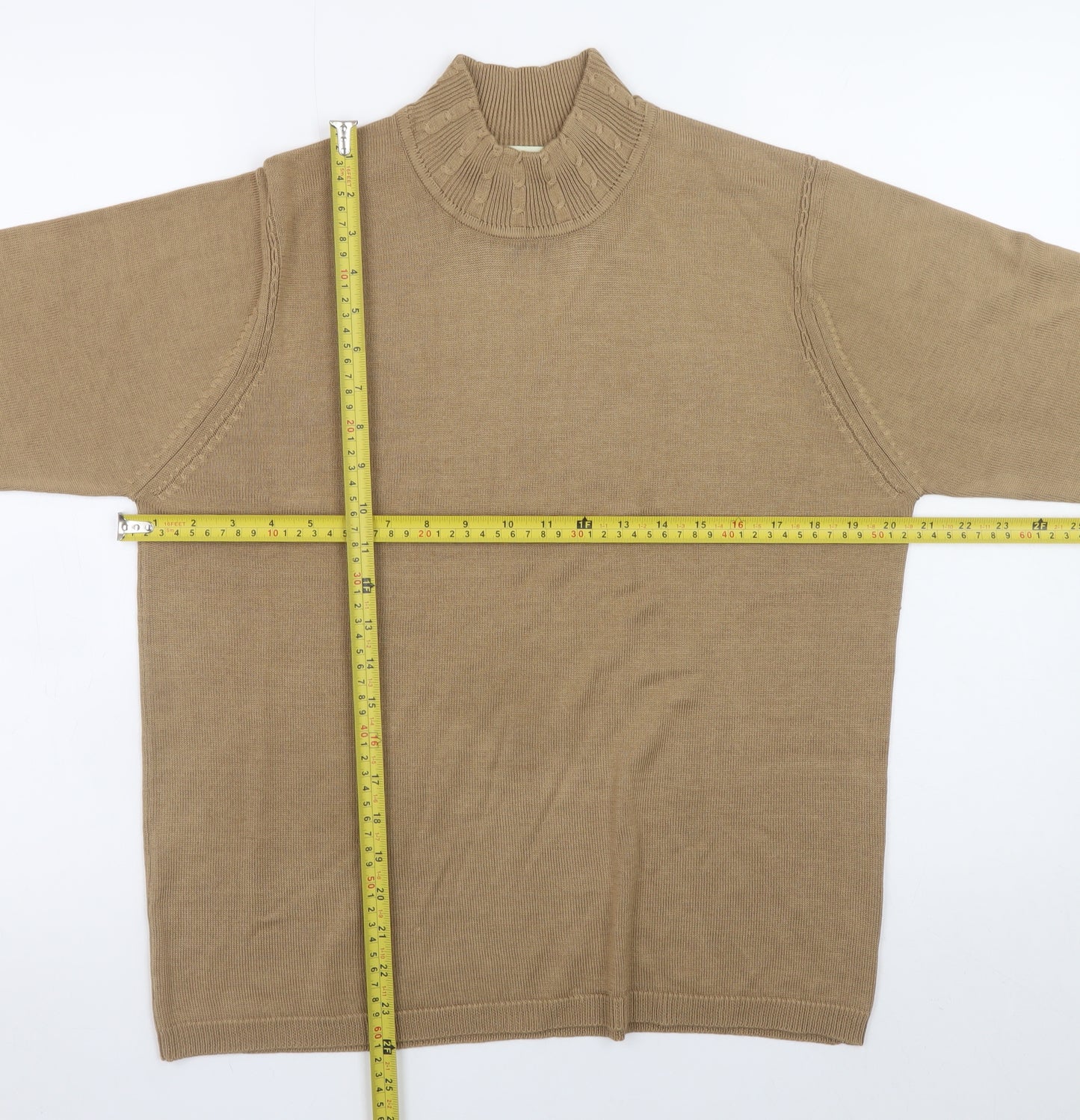 Orvis Women's Beige 100% Silk Mock Neck Long Sleeve Pullover Jumper M