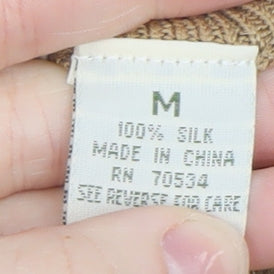 Orvis Women's Beige 100% Silk Mock Neck Long Sleeve Pullover Jumper M