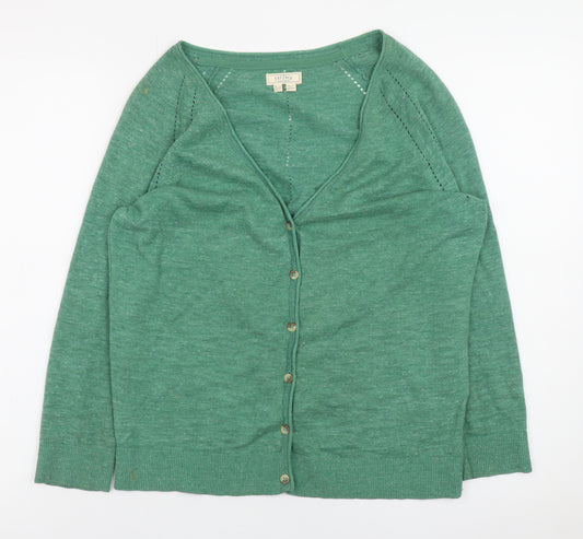 Fat Face Women's Green Cotton V-Neck Long Sleeve Cardigan Size 12