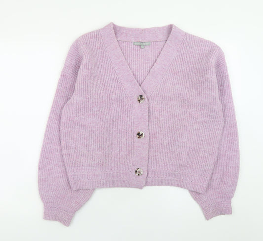 Oliver Bonas Women Purple Knit Cardigan Size 8 V-Neck Long Sleeve