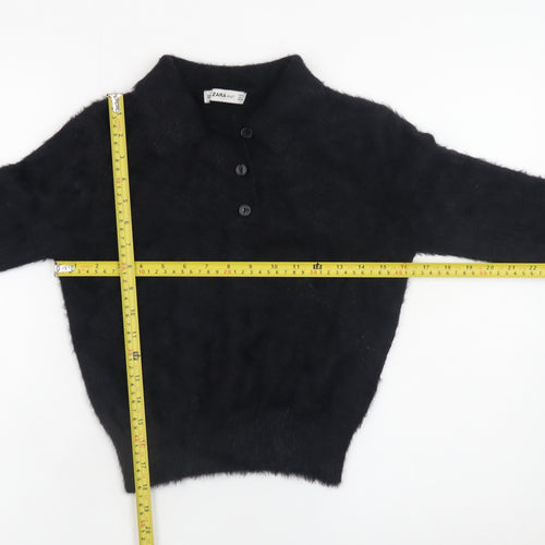 Zara Women Black Collared Henley Knit Jumper Size 12