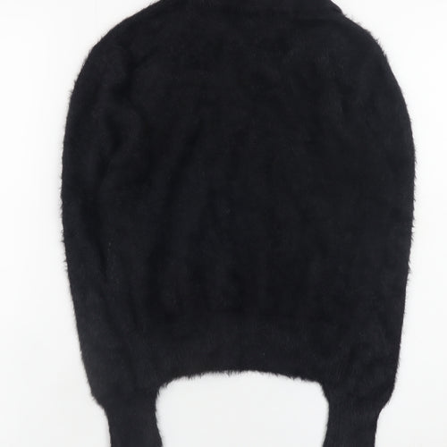 Zara Women Black Collared Henley Knit Jumper Size 12