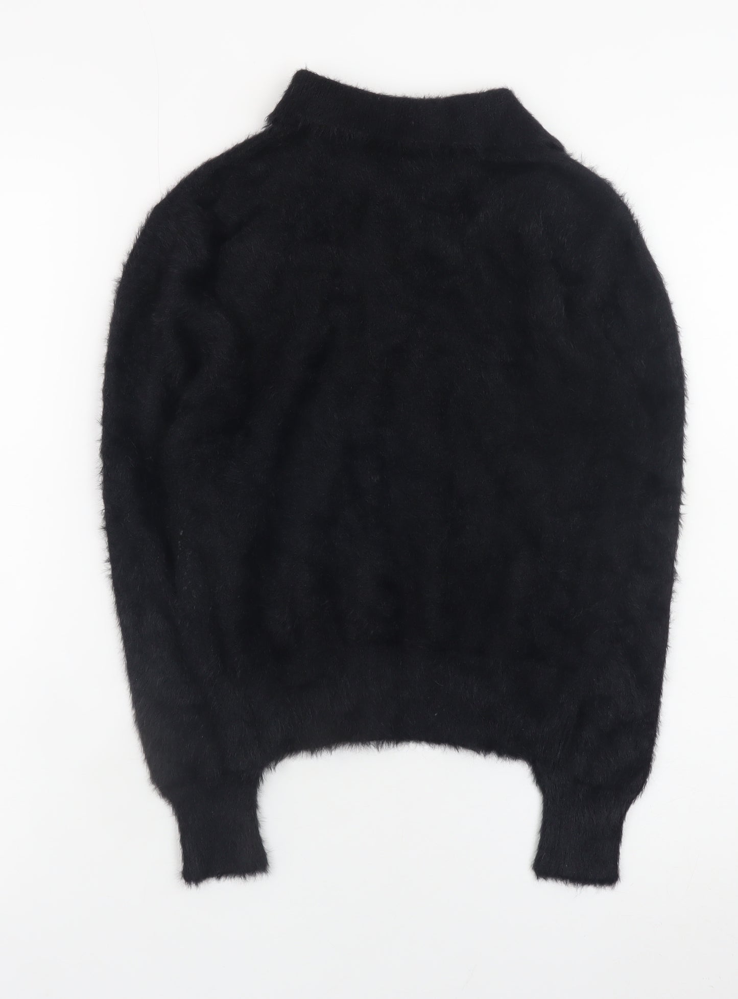 Zara Women Black Collared Henley Knit Jumper Size 12