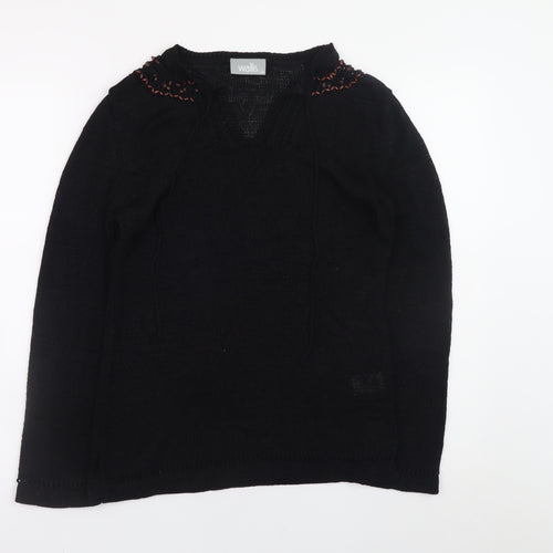 Wallis Women’s Black V-Neck Long Sleeve Knit Jumper Size 14