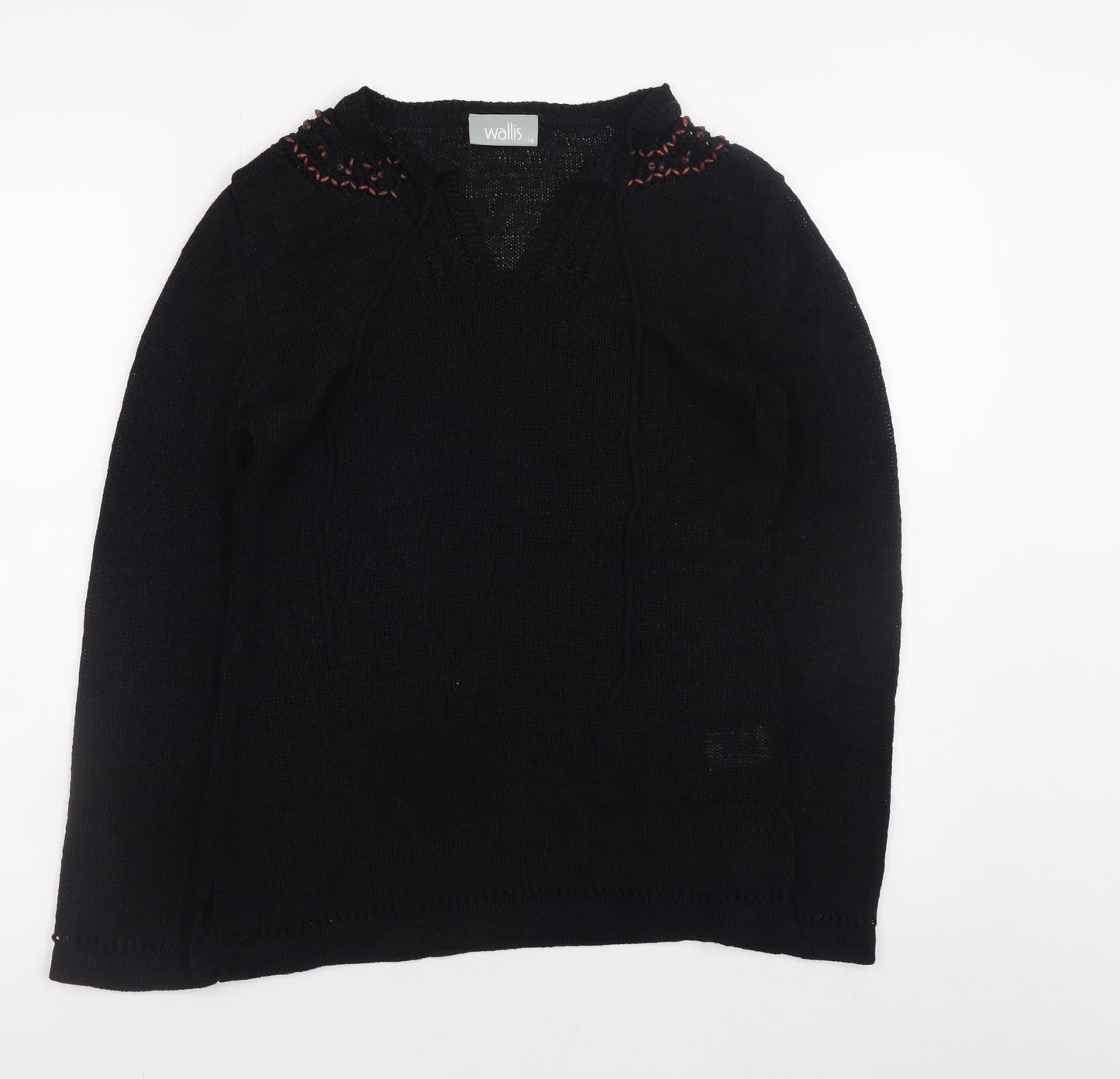 Wallis Women’s Black V-Neck Long Sleeve Knit Jumper Size 14