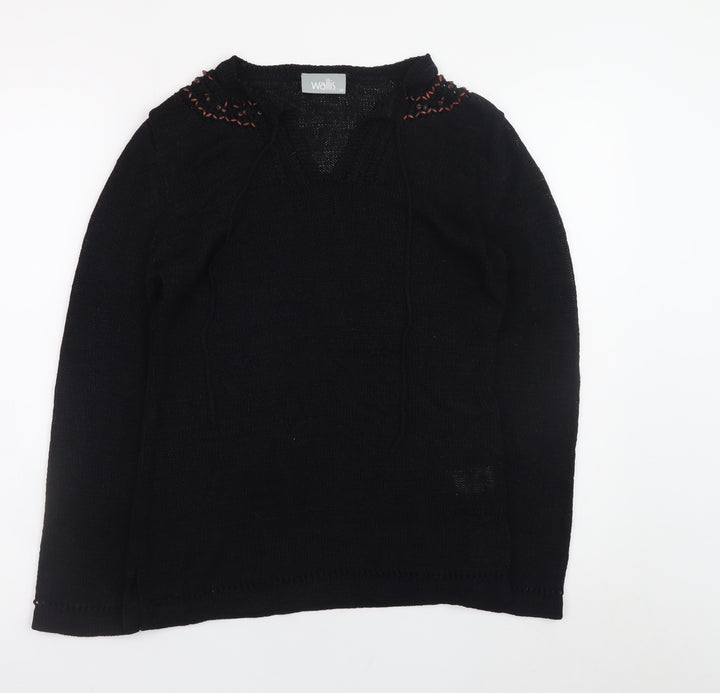 Wallis Women’s Black V-Neck Long Sleeve Knit Jumper Size 14