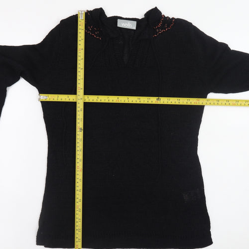 Wallis Women’s Black V-Neck Long Sleeve Knit Jumper Size 14