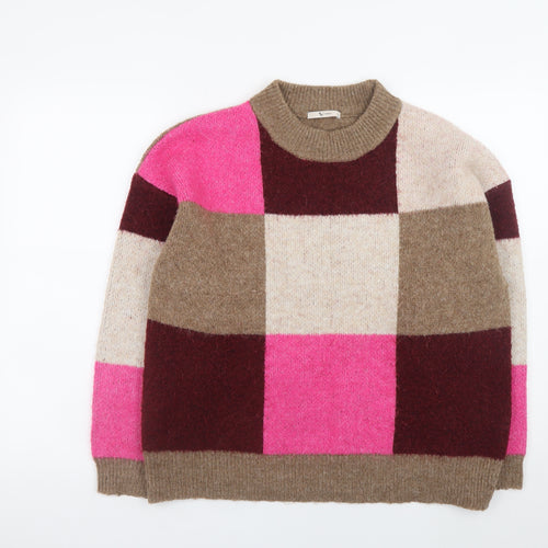 Tu Women’s Multicoloured Check Knit Crew Neck Jumper Size 14