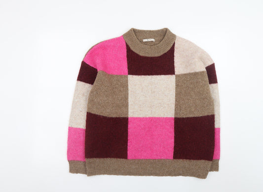 Tu Women’s Multicoloured Check Knit Crew Neck Jumper Size 14