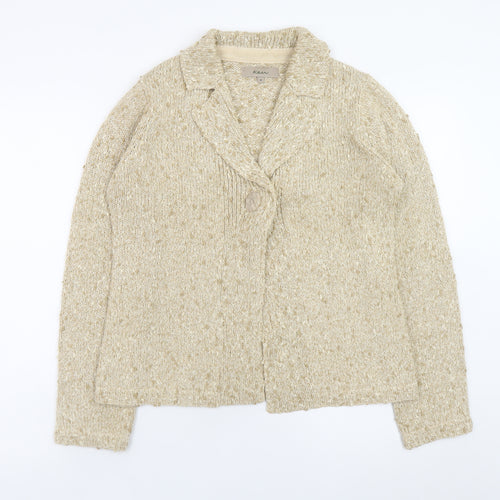 Kew Women Beige Knit Collared Cardigan M Chunky Knit Jumper