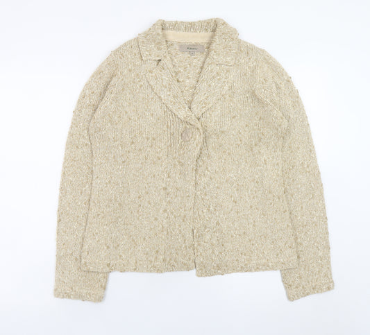 Kew Women Beige Knit Collared Cardigan M Chunky Knit Jumper