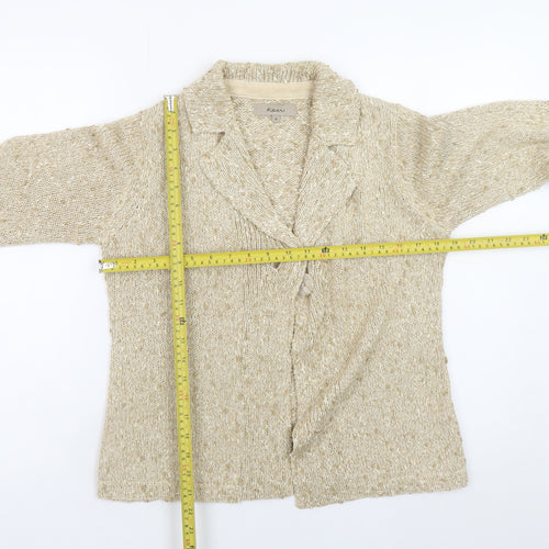 Kew Women Beige Knit Collared Cardigan M Chunky Knit Jumper