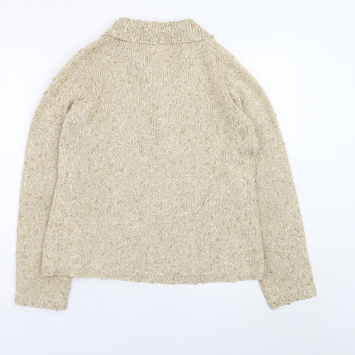 Kew Women Beige Knit Collared Cardigan M Chunky Knit Jumper