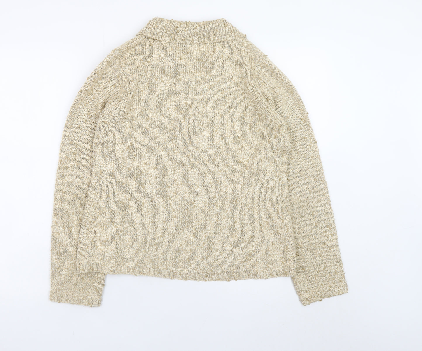 Kew Women Beige Knit Collared Cardigan M Chunky Knit Jumper