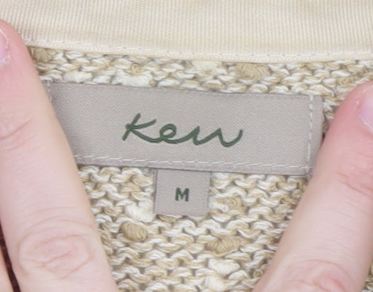 Kew Women Beige Knit Collared Cardigan M Chunky Knit Jumper