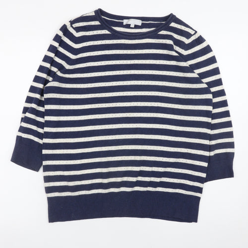 Red Herring Women’s Blue Striped Cotton Knit Jumper Size 14