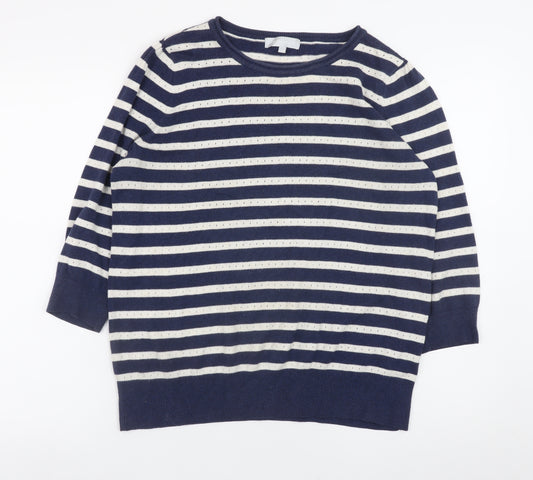 Red Herring Women’s Blue Striped Cotton Knit Jumper Size 14