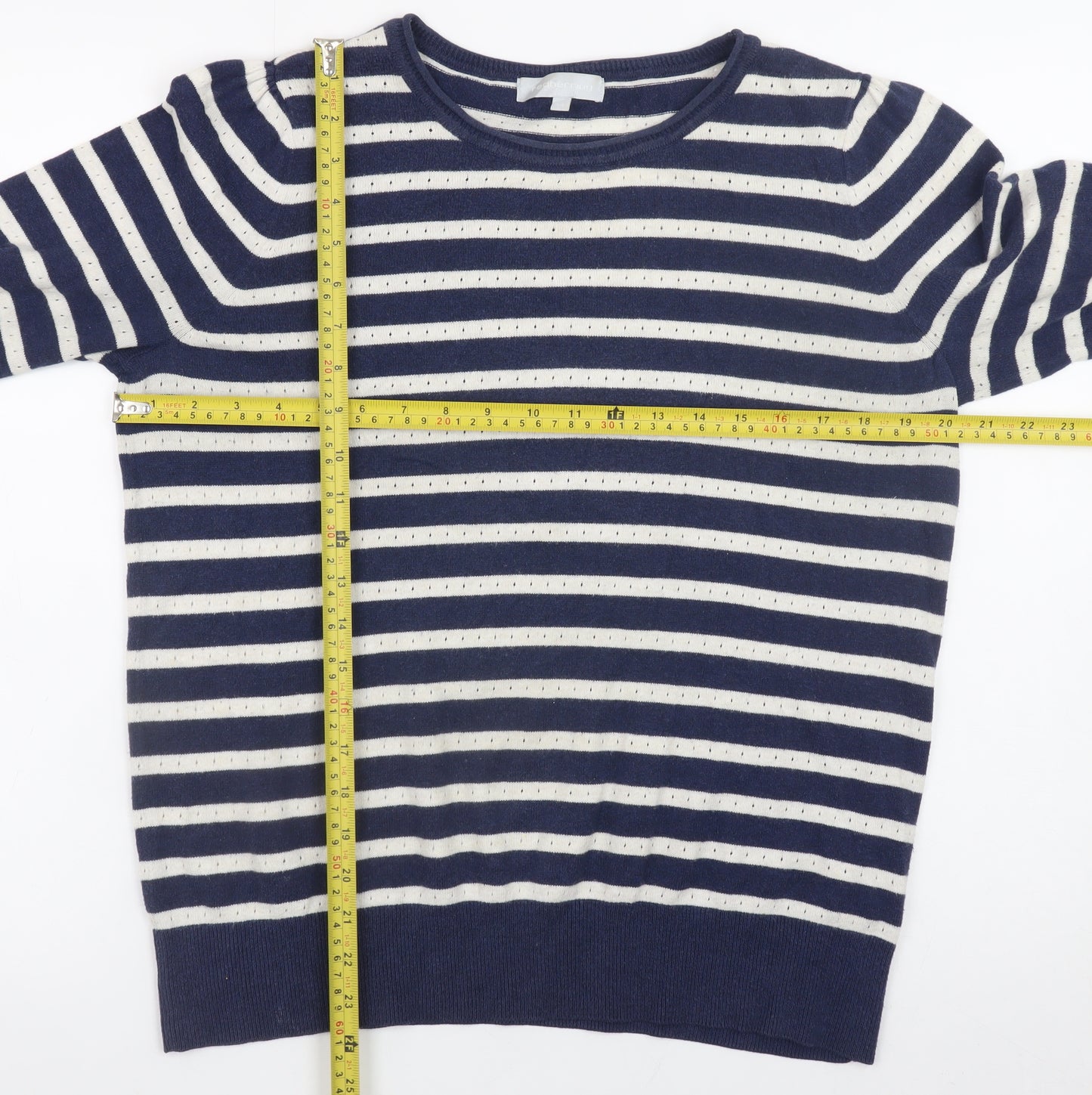 Red Herring Women’s Blue Striped Cotton Knit Jumper Size 14