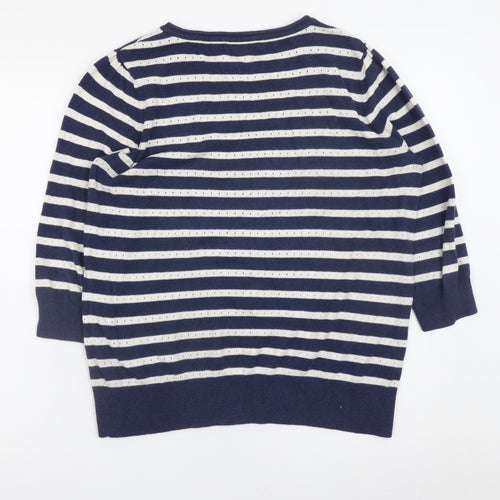 Red Herring Women’s Blue Striped Cotton Knit Jumper Size 14