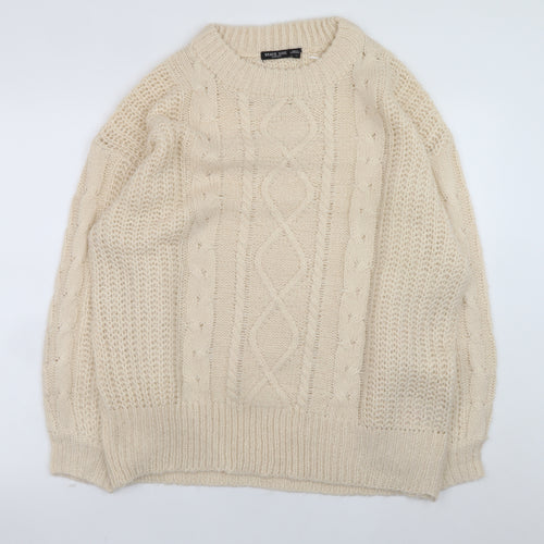 Brave Soul Womens Beige Cable-Knit Acrylic Jumper Size 12