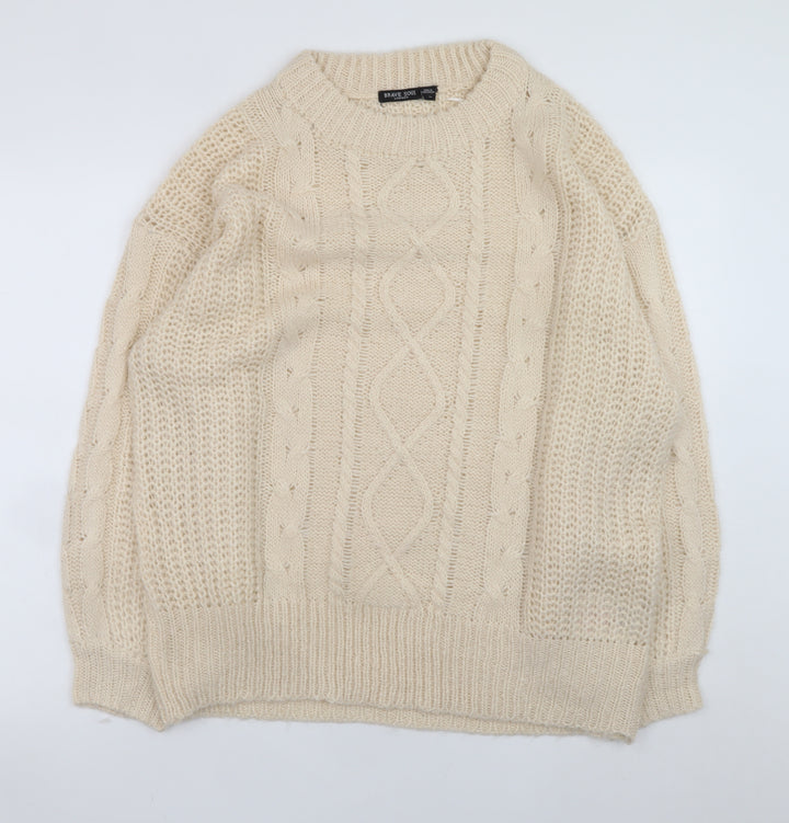 Brave Soul Womens Beige Cable-Knit Acrylic Jumper Size 12