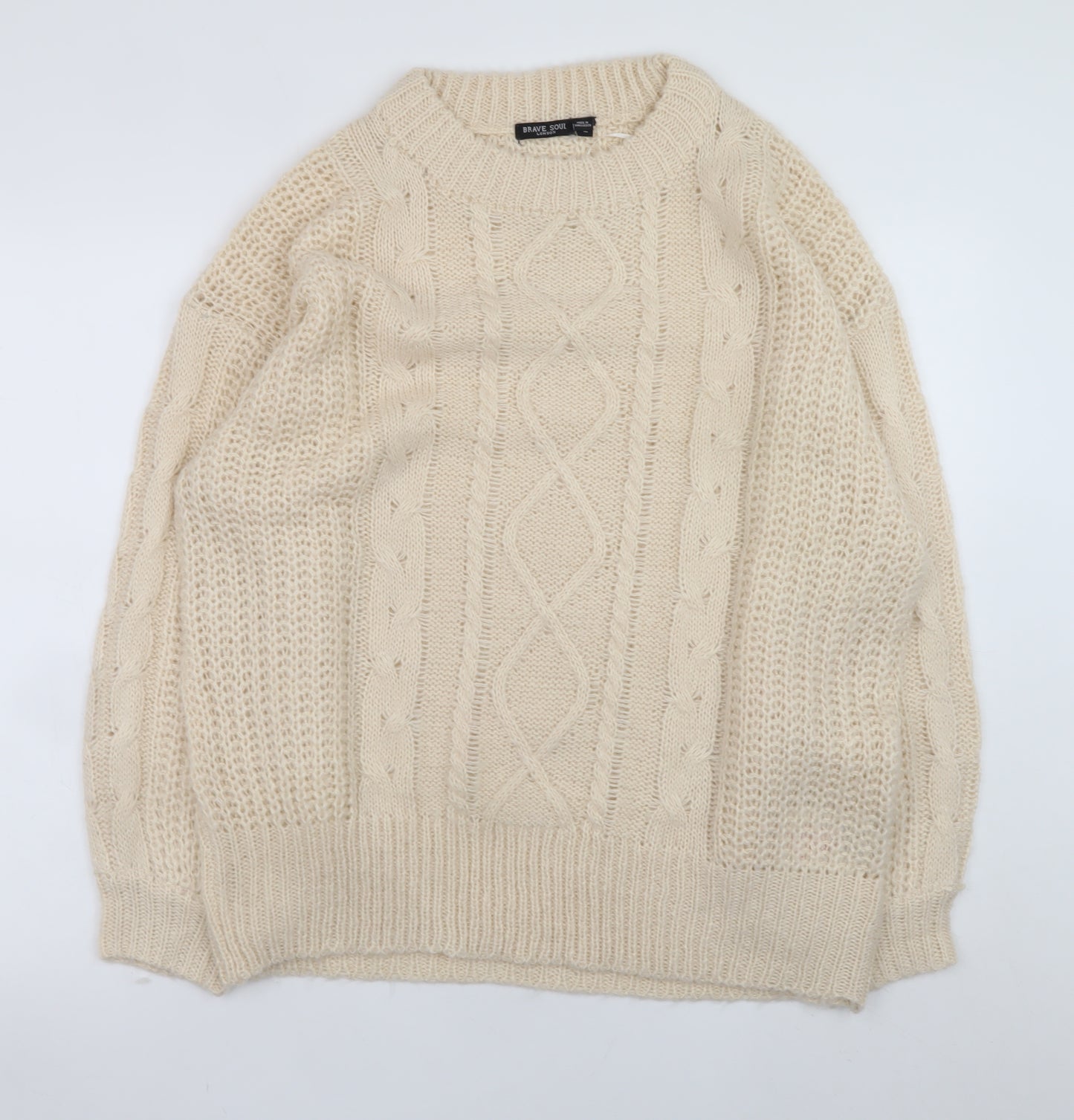 Brave Soul Womens Beige Cable-Knit Acrylic Jumper Size 12