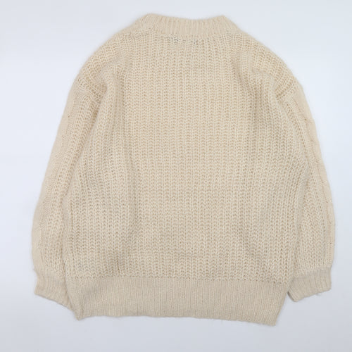 Brave Soul Womens Beige Cable-Knit Acrylic Jumper Size 12