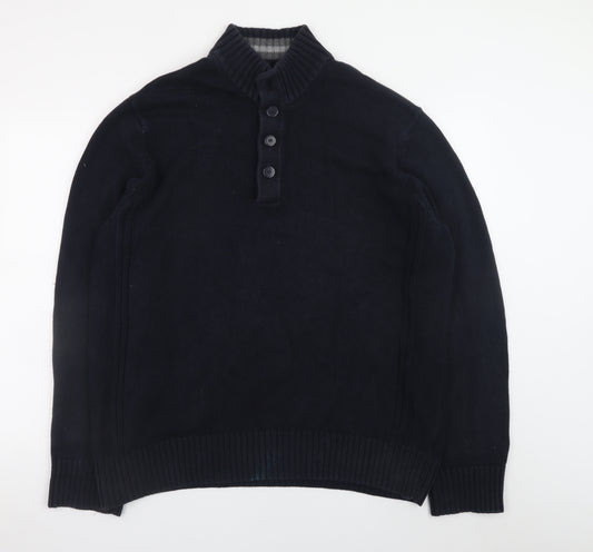 Marks and Spencer Men's Black XL Henley Cotton Jumper
