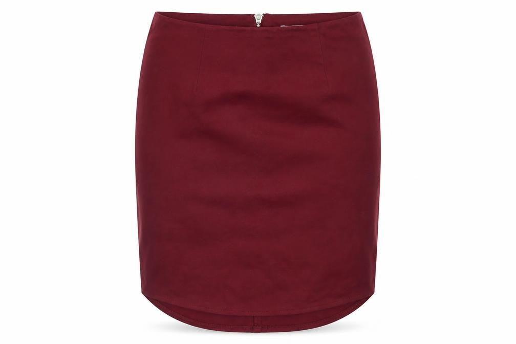 Front view of Glamorous women’s red short pencil skirt, size S, zip stretch