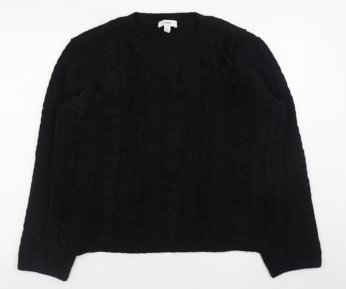 Marks and Spencer Womens Black L Ruffle Knit Jumper Pullover