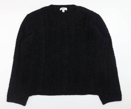Marks and Spencer Womens Black L Ruffle Knit Jumper Pullover