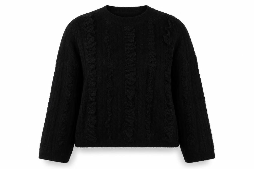 Front view of Marks & Spencer women’s black l ruffle knit jumper