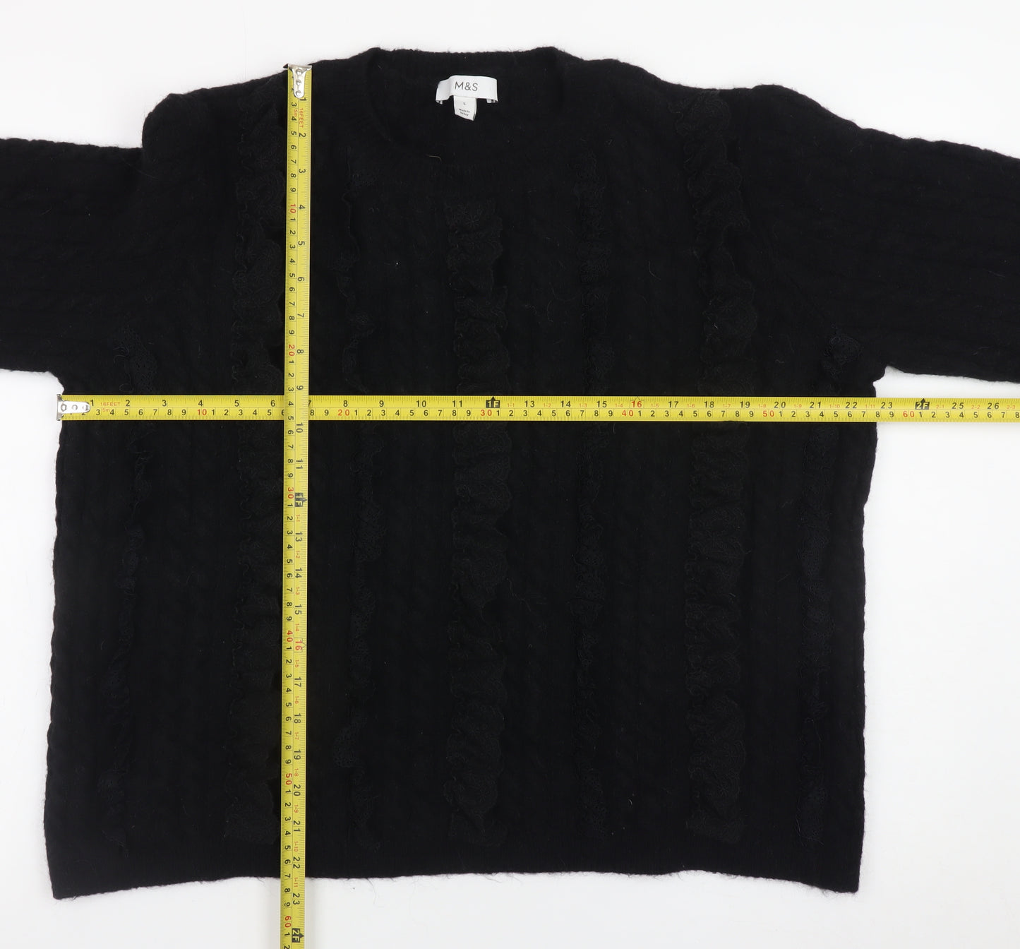 Marks and Spencer Womens Black L Ruffle Knit Jumper Pullover