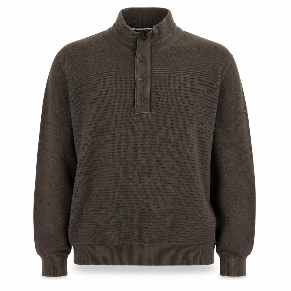 Duck and Cover Men's Green XL Henley Jumper High Neck Cotton Knit