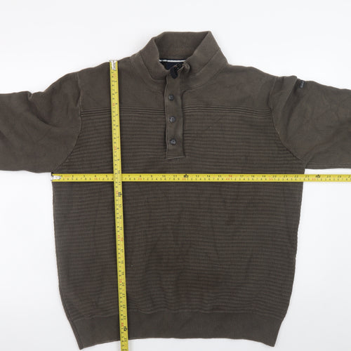 Duck and Cover Men's Green XL Henley Jumper High Neck Cotton Knit