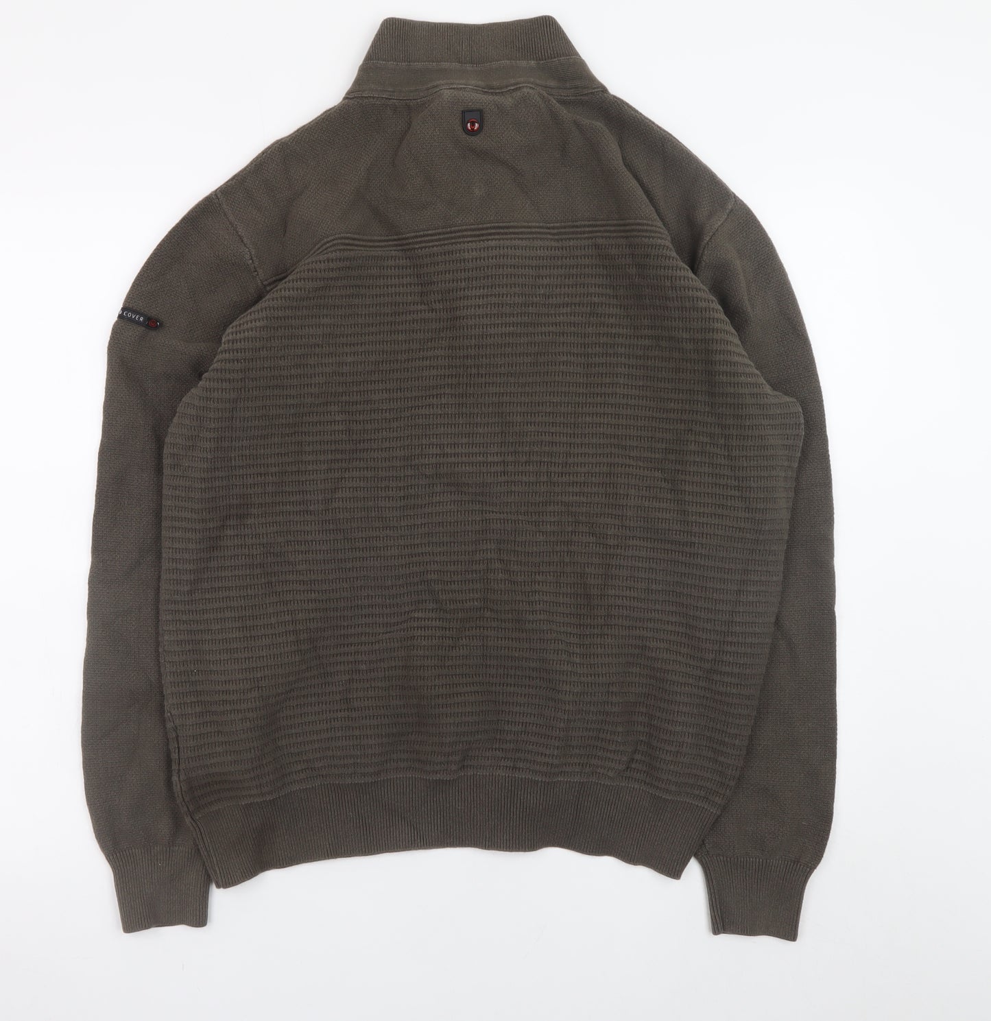 Duck and Cover Men's Green XL Henley Jumper High Neck Cotton Knit