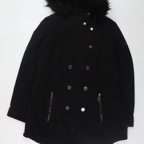Andrew Marc Women's Black Faux Fur Hooded Parka Coat Size M
