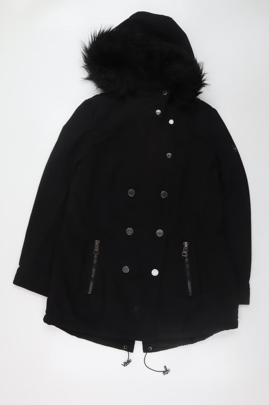 Andrew Marc Women's Black Faux Fur Hooded Parka Coat Size M