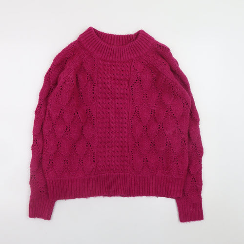 Vila Women's Pink Cable-Knit Crew Neck Pullover Jumper XS