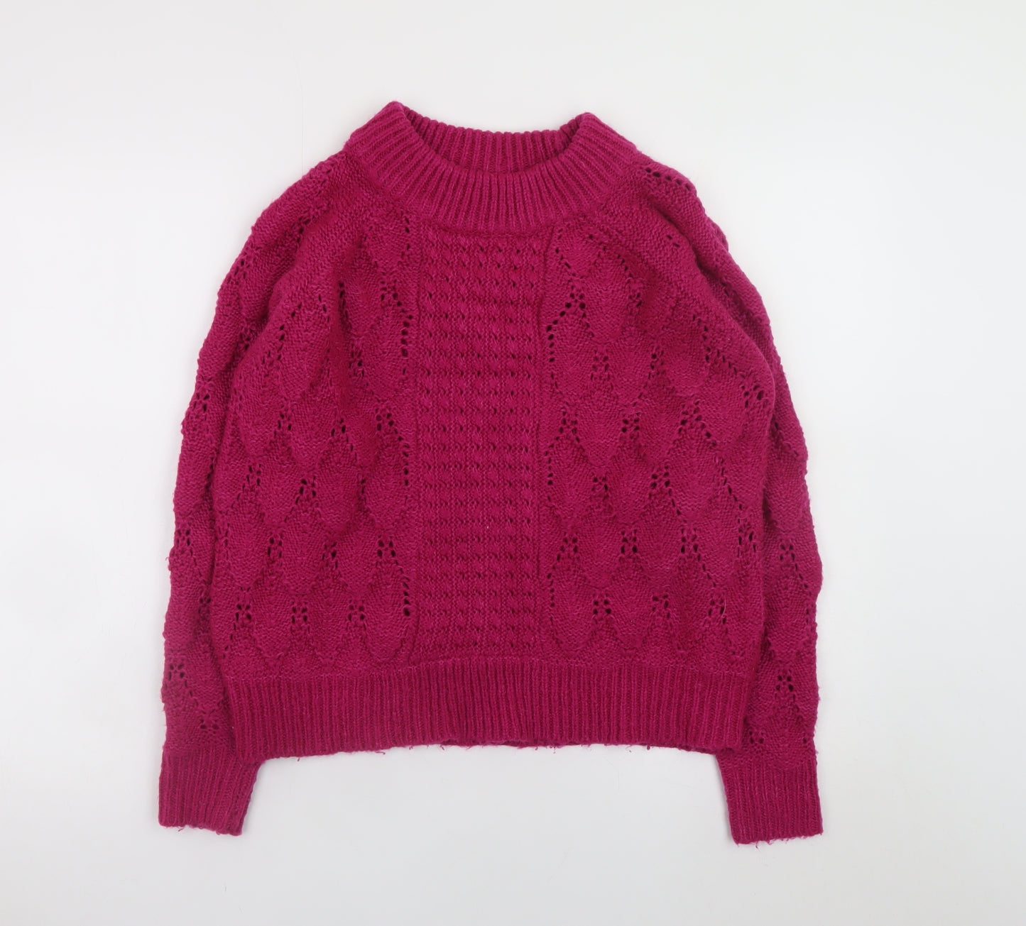 Vila Women's Pink Cable-Knit Crew Neck Pullover Jumper XS