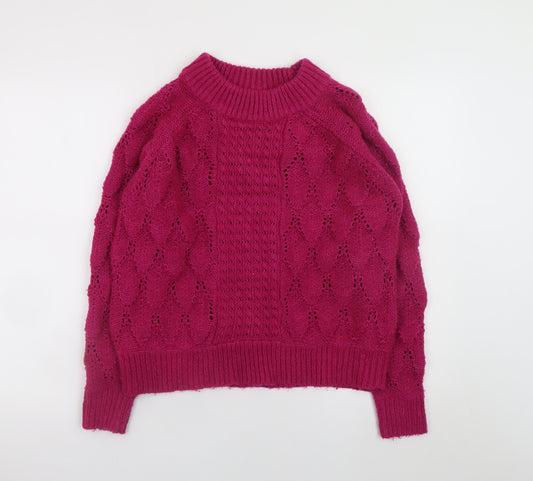 Vila Women's Pink Cable-Knit Crew Neck Pullover Jumper XS