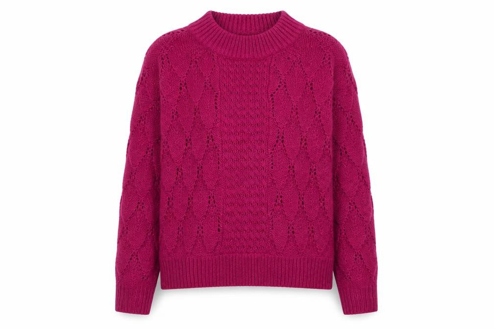 Front view of VILA Women's Pink Cable-Knit Crew Neck jumper XS