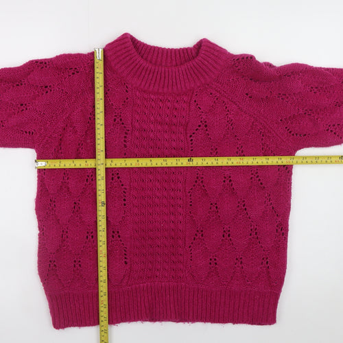 Vila Women's Pink Cable-Knit Crew Neck Pullover Jumper XS