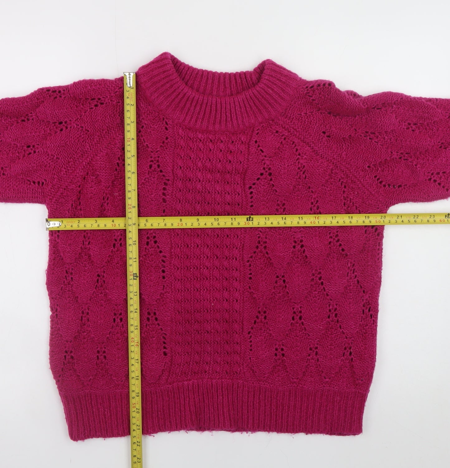 Vila Women's Pink Cable-Knit Crew Neck Pullover Jumper XS