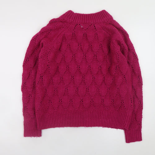 Vila Women's Pink Cable-Knit Crew Neck Pullover Jumper XS