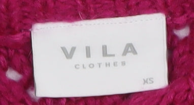 Vila Women's Pink Cable-Knit Crew Neck Pullover Jumper XS