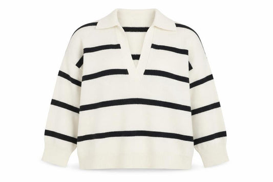 Front view of H&M Women's Ivory Striped Collared jumper, size M